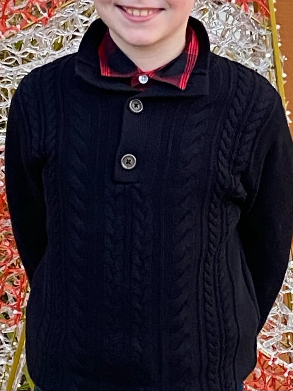 GAP Black Cable-Knit Button Mock Neck Sweater